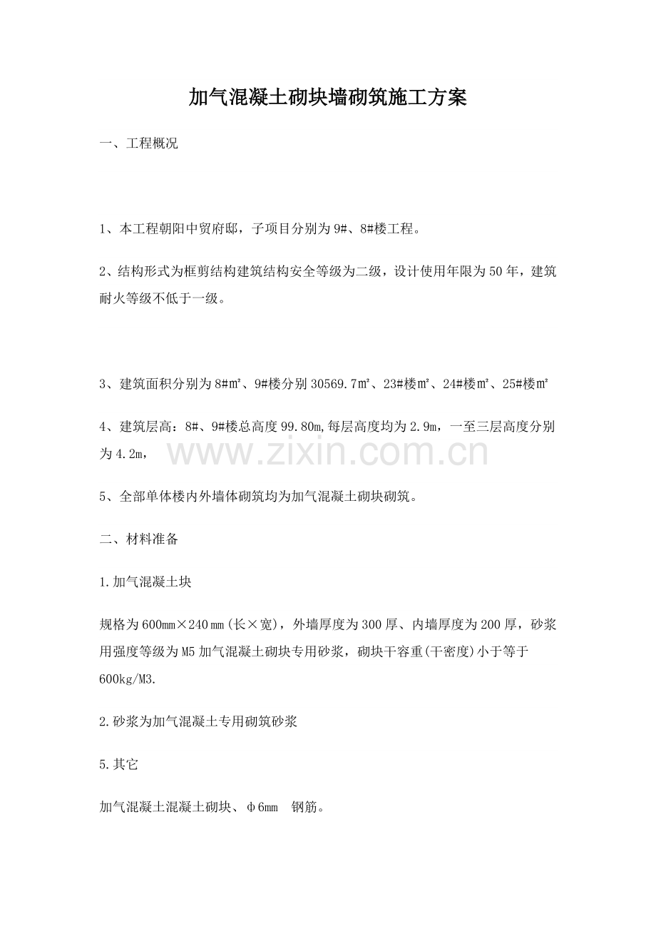 加气混凝土砌块墙砌筑综合标准施工专业方案.docx_第1页