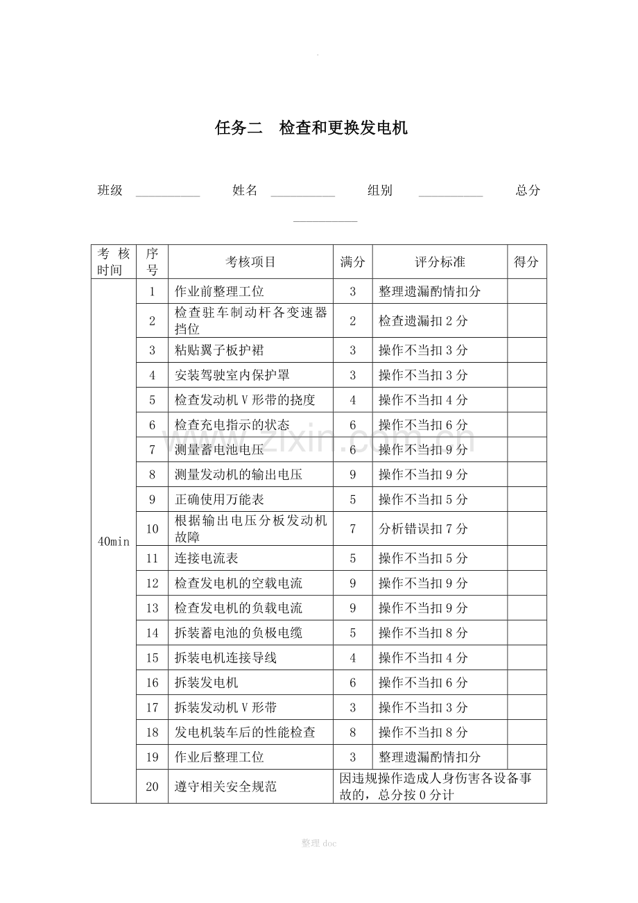 汽车电气设备维修考核标准表.doc_第3页