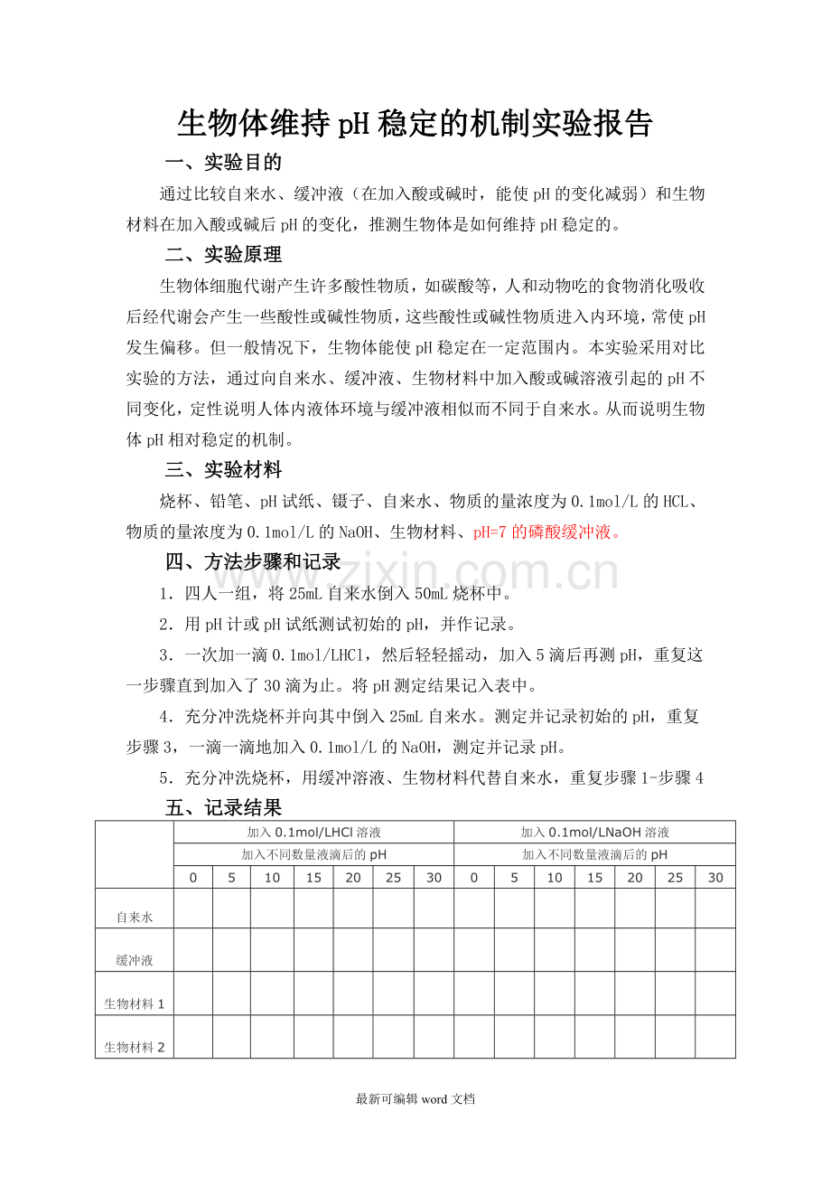 生物体维持pH稳定的机制实验报告.doc_第1页