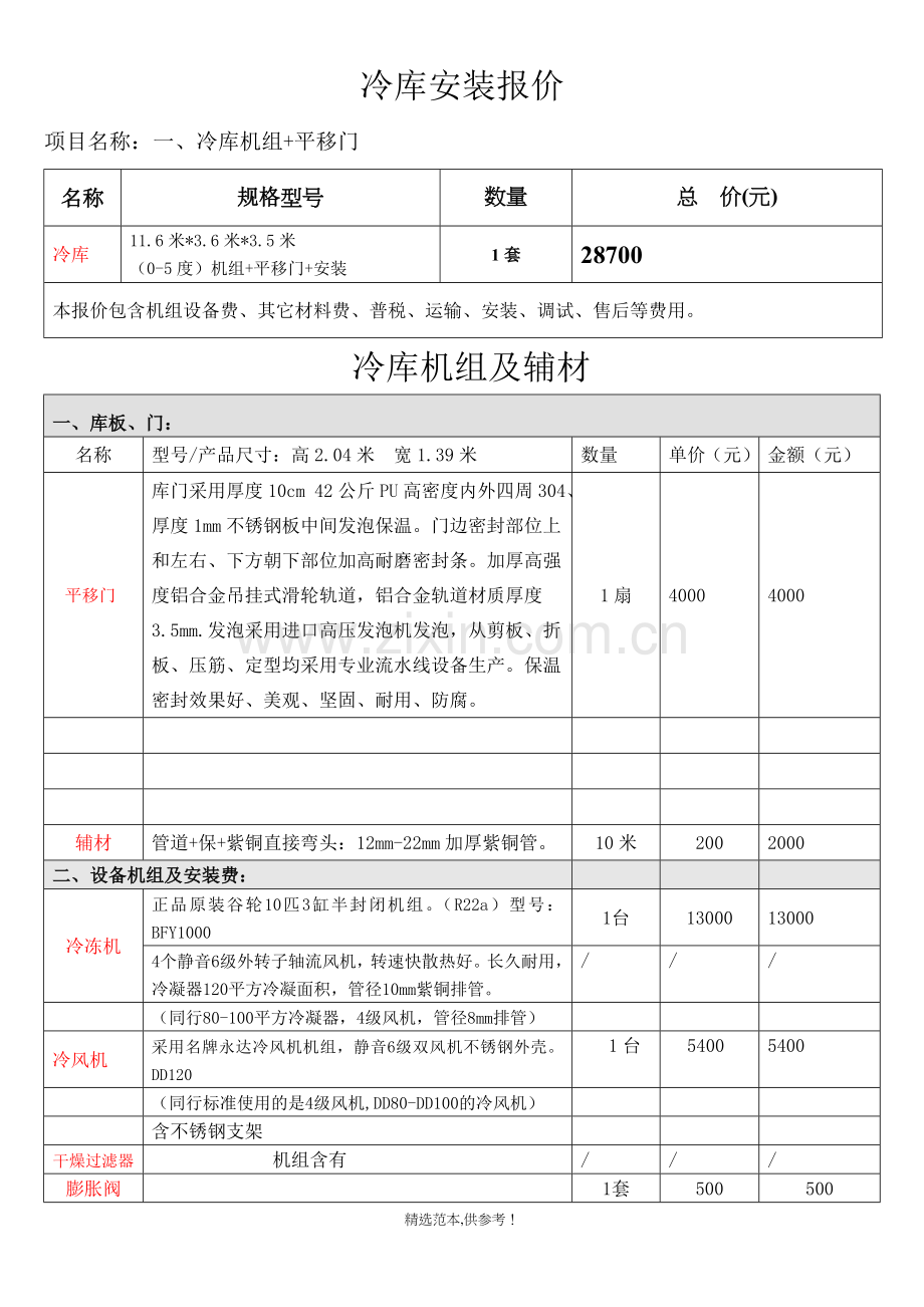 冷库报价表.doc_第1页