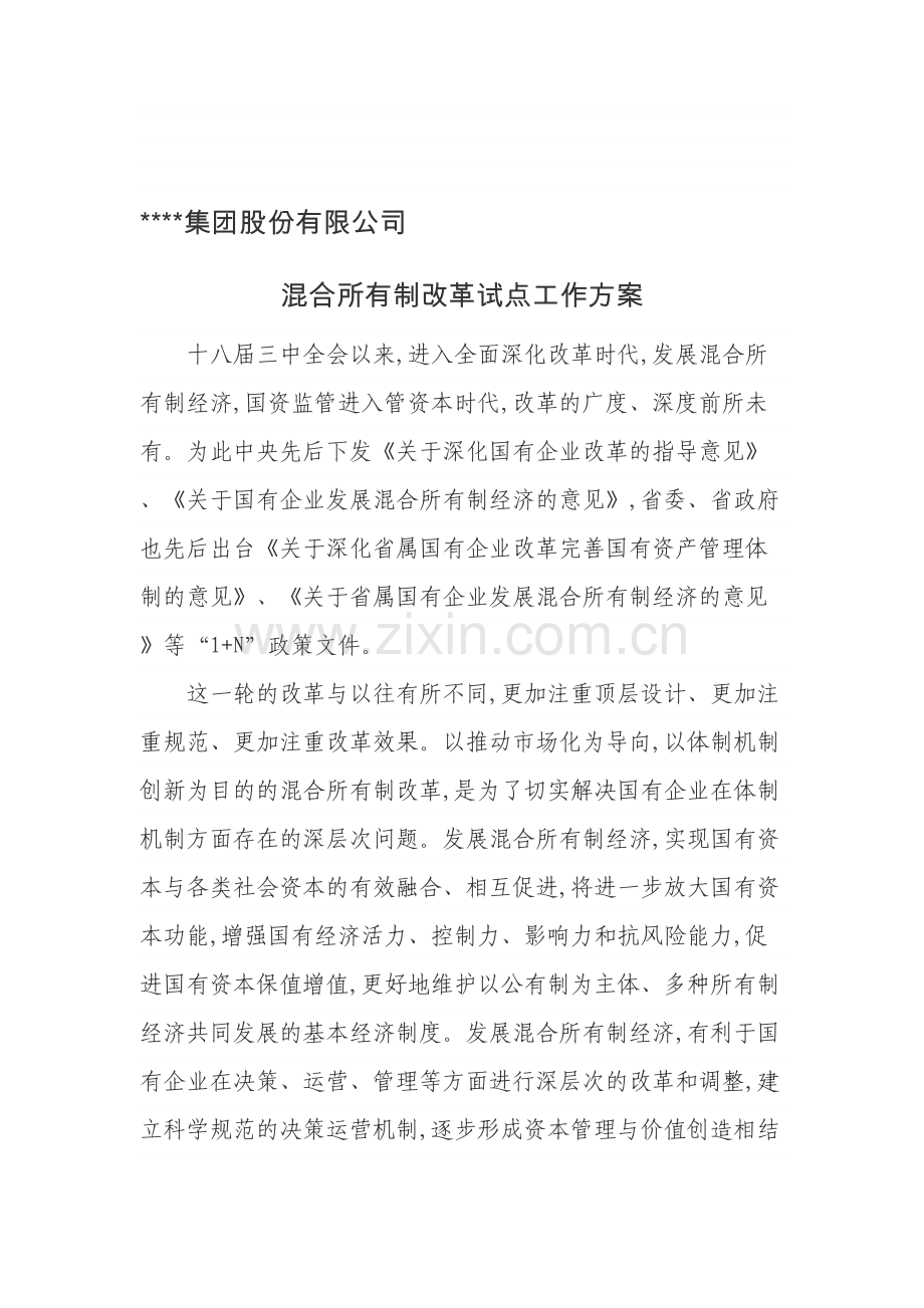 某公司混合所有制改革试点工作方案.doc_第1页