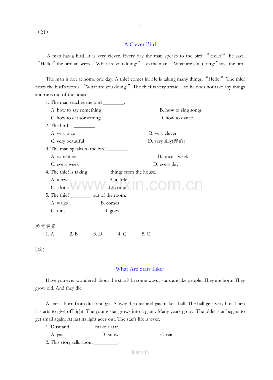 初中英语阅读理解20篇(含答案).doc_第1页