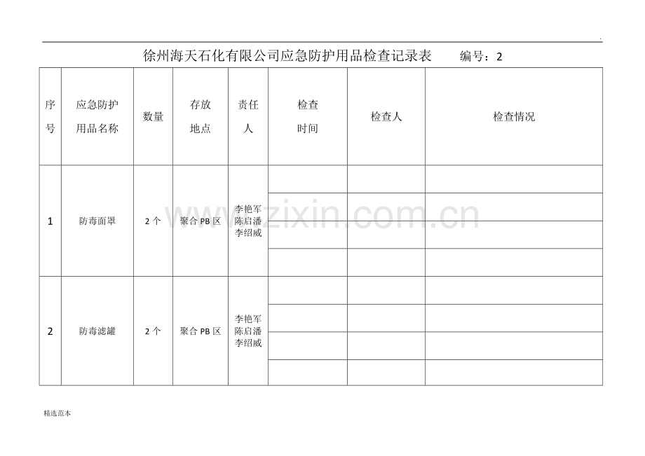 应急防护用品检查记录表.doc_第2页