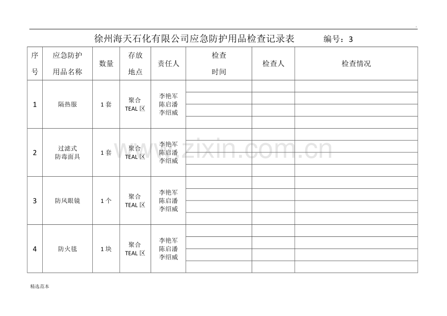 应急防护用品检查记录表.doc_第3页