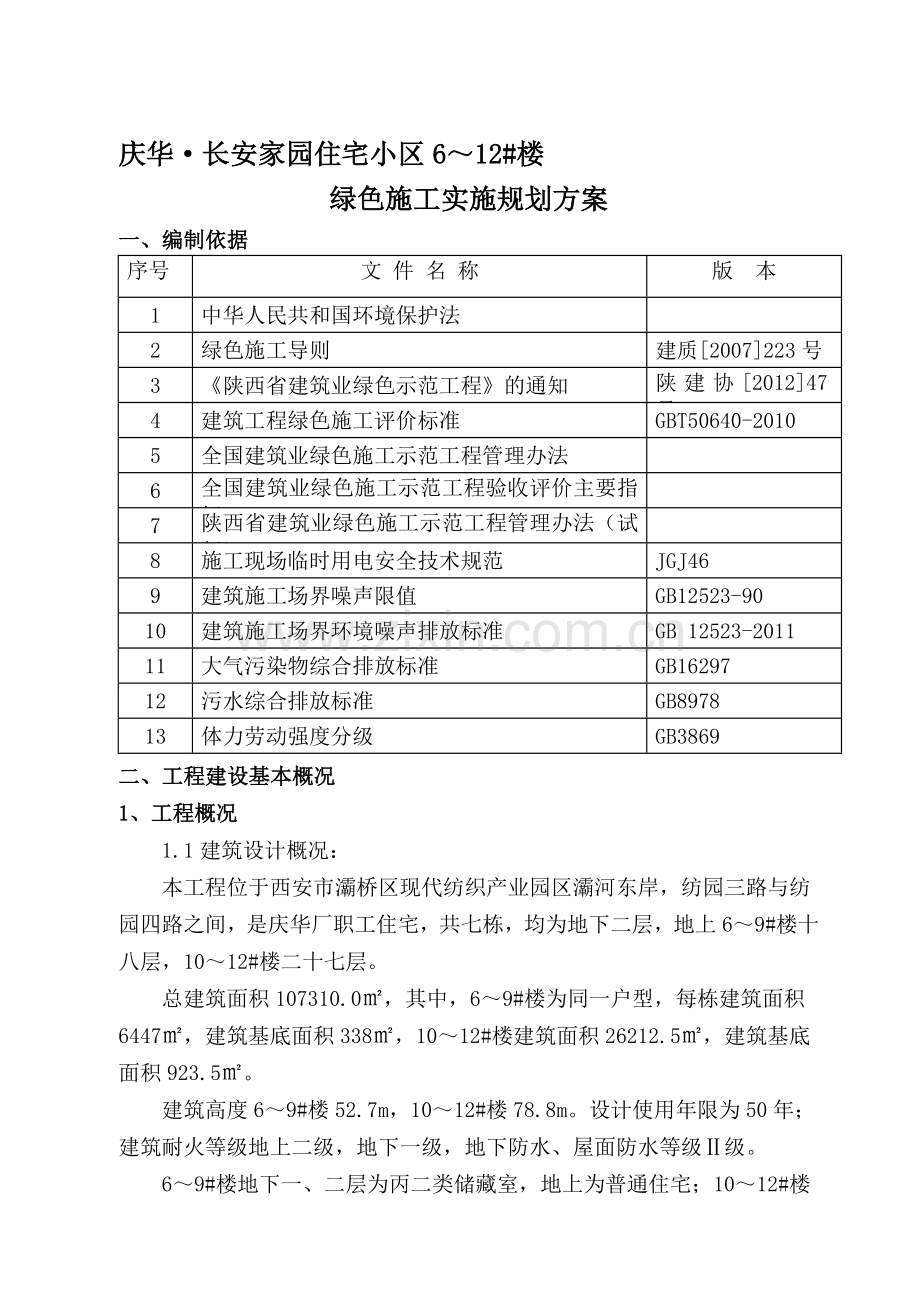 (陕西省)庆华长安家园6至12住宅楼绿色施工方案.doc_第1页