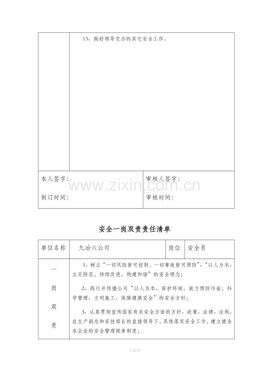 项目部-安全一岗双责责任清单.doc_第2页