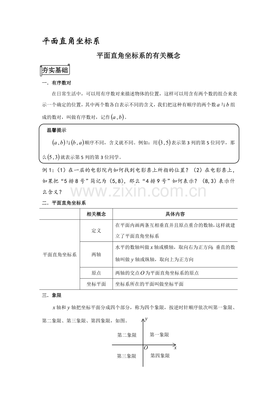 平面直角坐标系知识点总结.doc_第1页