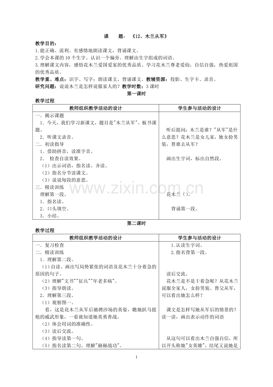 2017年苏教版小学语文二年级下册全册教案(表格式).doc_第1页