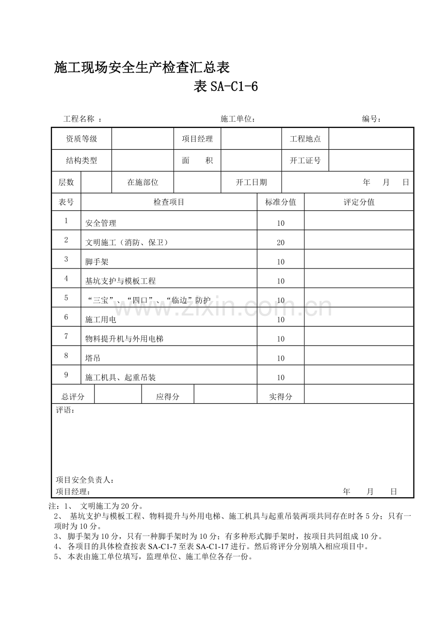 施工现场安全生产检查汇总表.doc_第1页