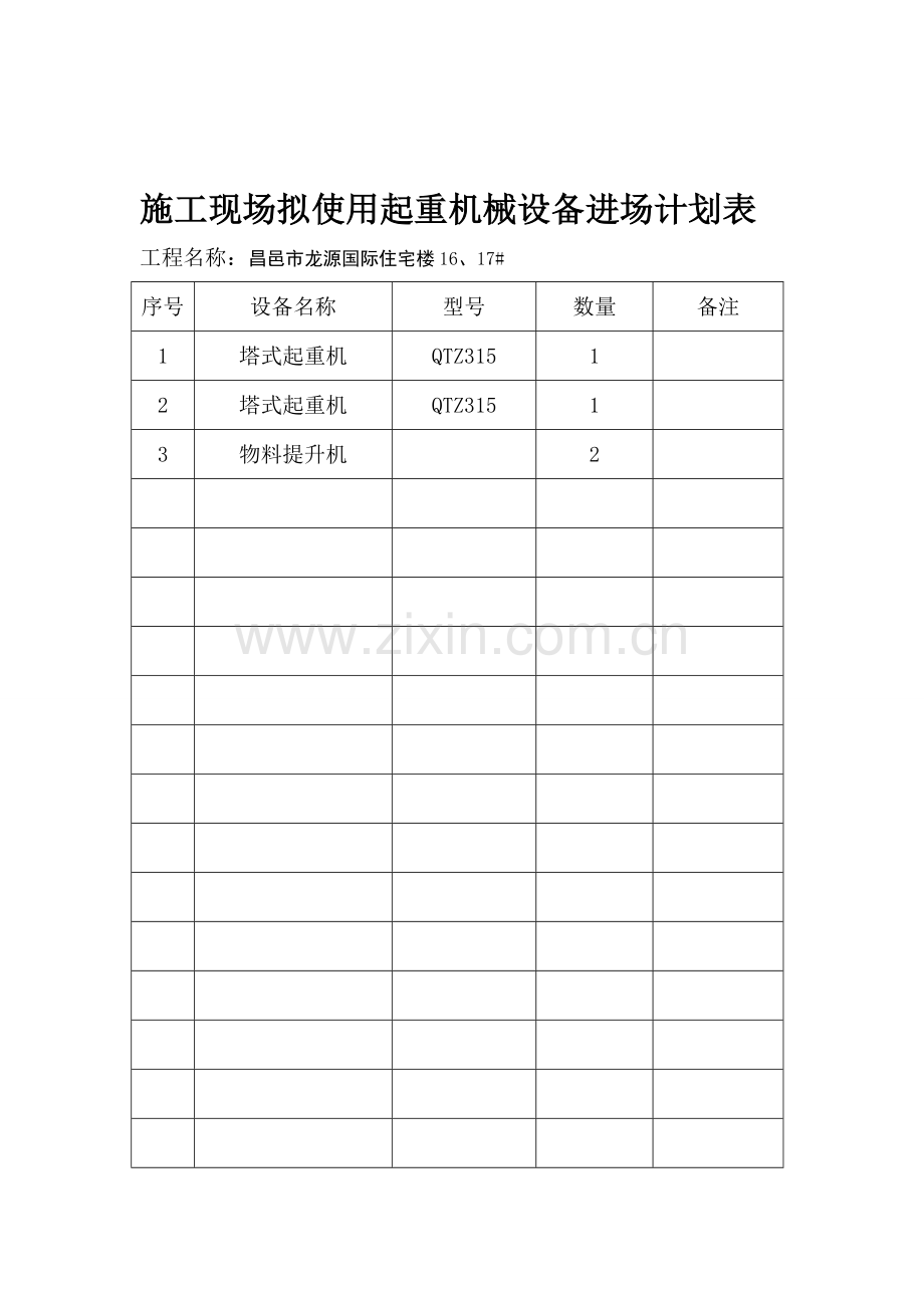 (8)施工现场拟使用起重机械设备进场计划表.doc_第1页