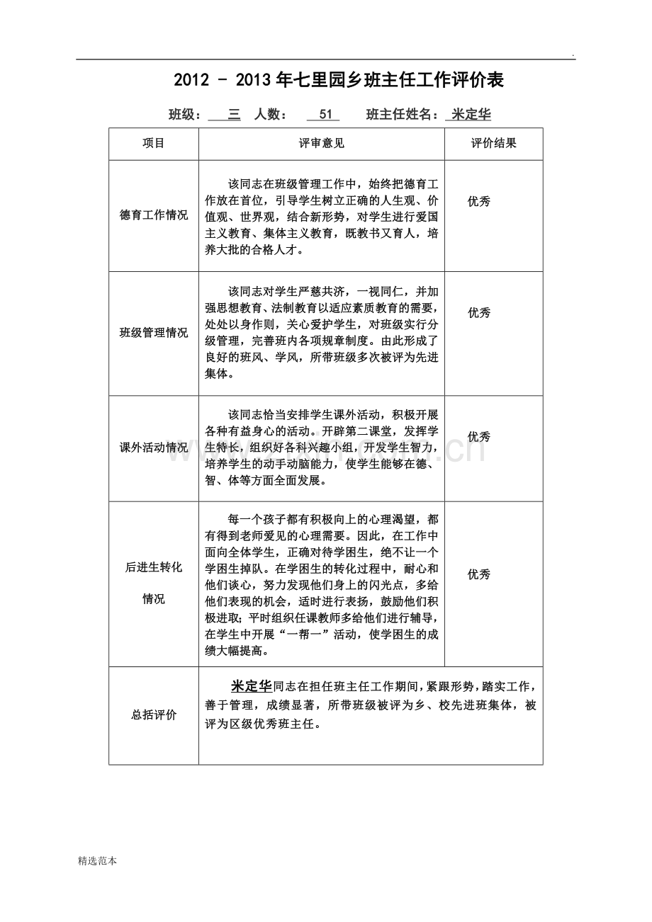 班主任工作评价表.doc_第1页