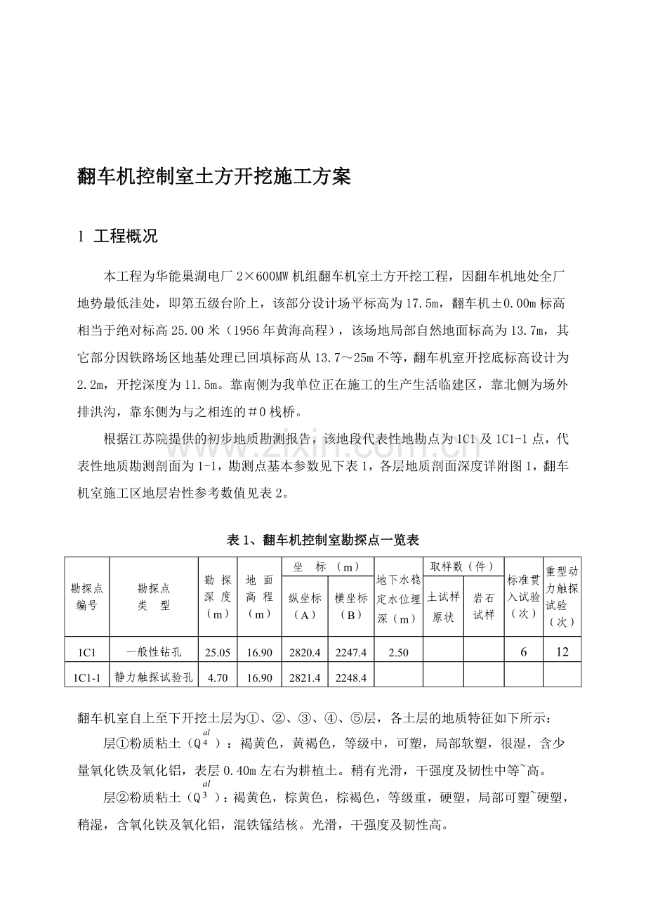 翻车机控制室土方开挖施工方案.doc_第1页