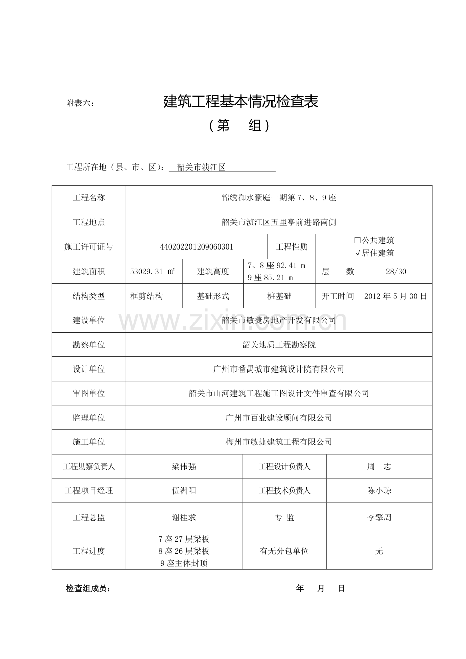 附表六：《建筑工程施工质量检查评分表》(施工企业项目部).doc_第1页