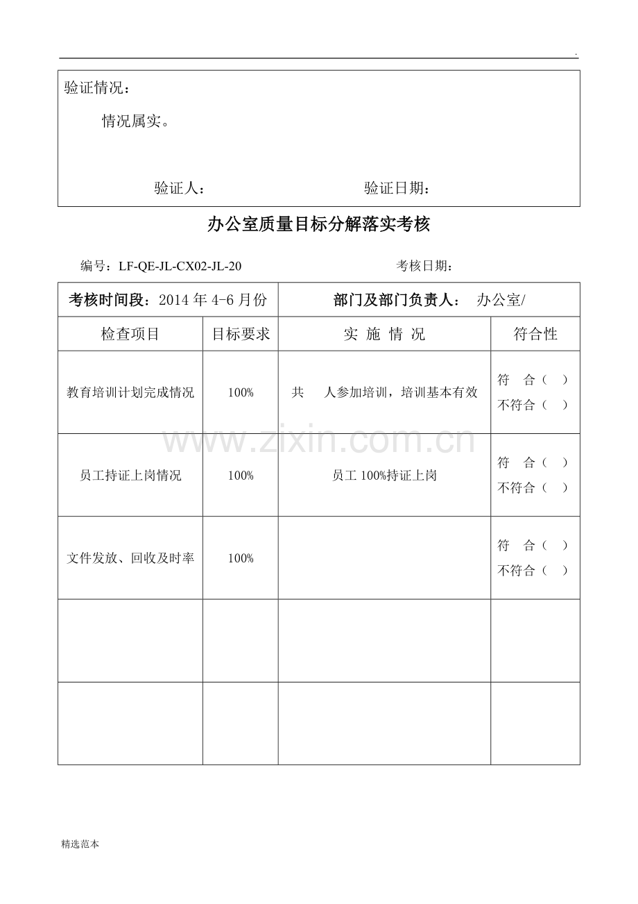 办公室质量目标分解落实考核表.doc_第2页