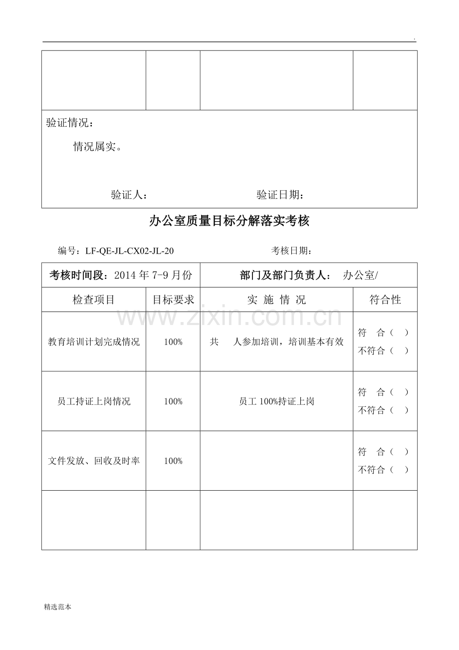 办公室质量目标分解落实考核表.doc_第3页