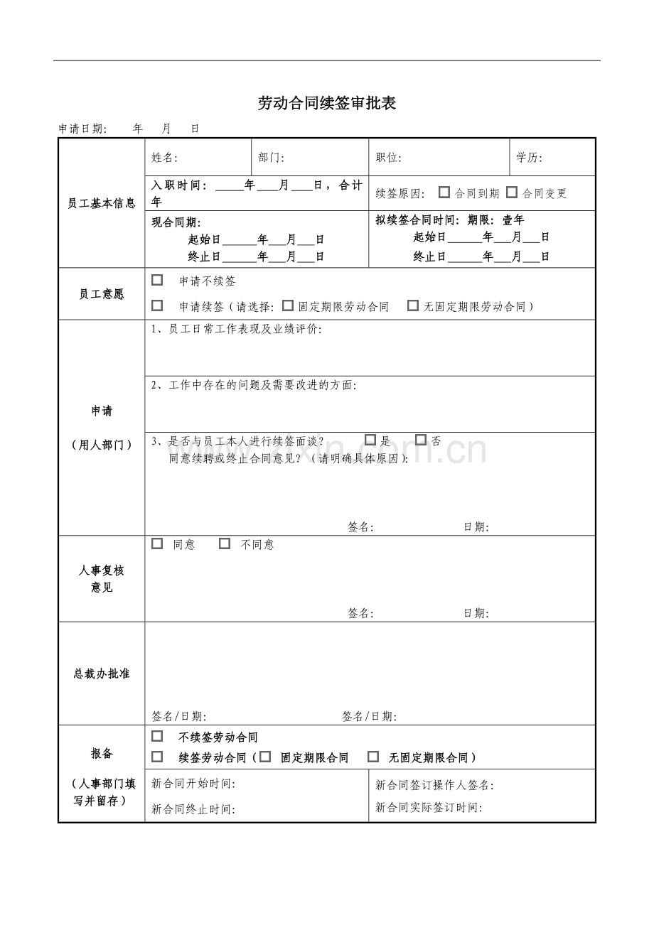 劳动合同续签审批表.docx_第1页