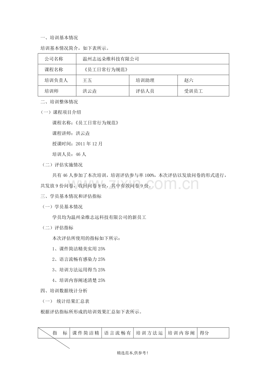 3-公司《员工日常行为规范》培训效果评估方案及培训效果评估报告.doc_第2页