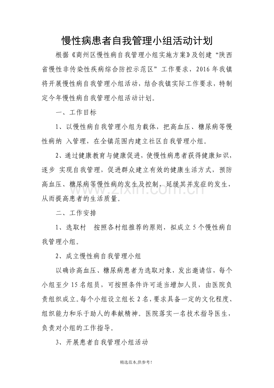 慢性病患者自我管理小组活动计划(模板).doc_第1页