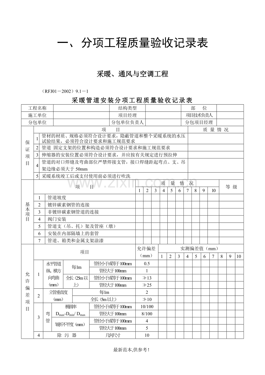 采暖、通风与空调工程分项质量验收记录表.doc_第1页