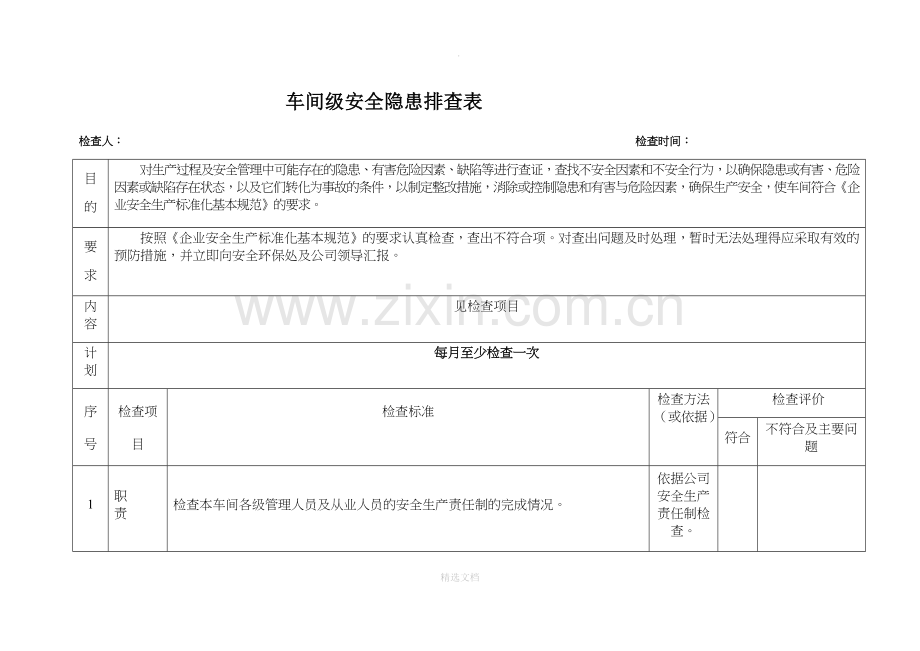 车间级安全隐患排查表.doc_第1页