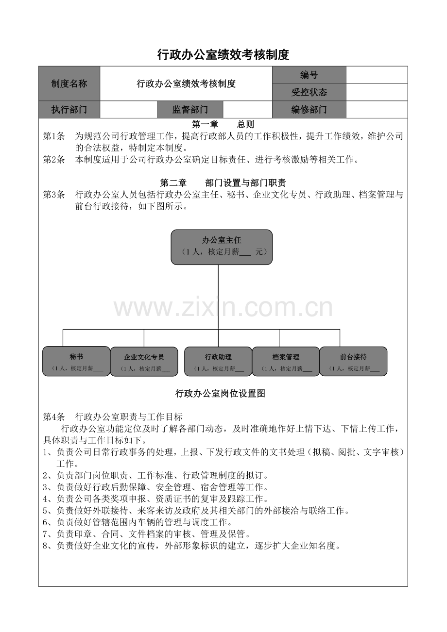 行政办公室绩效考核制度.doc_第1页