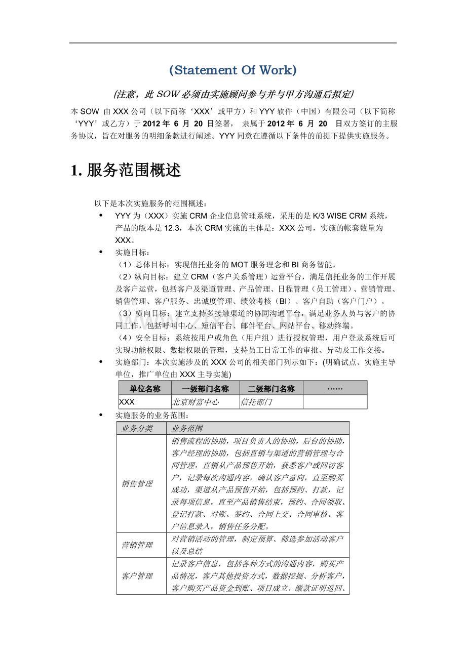 XXX公司CRM项目实施工作说明书(SOW).doc_第2页