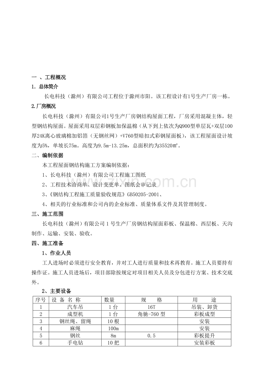 双层钢结构屋面彩板安装施工方案.doc_第1页