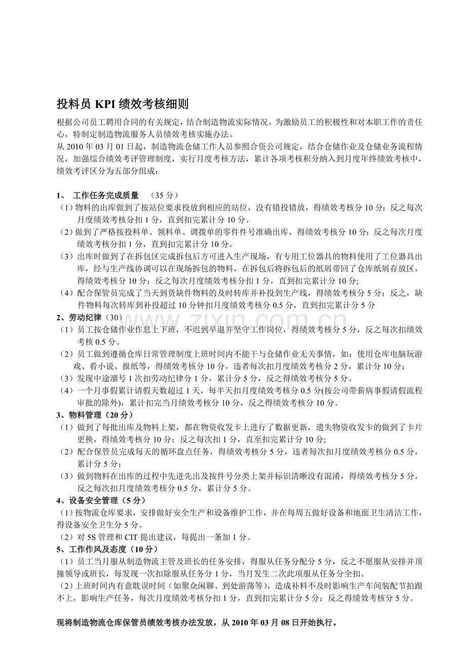 保管员及投料员绩效考核细则.doc_第1页