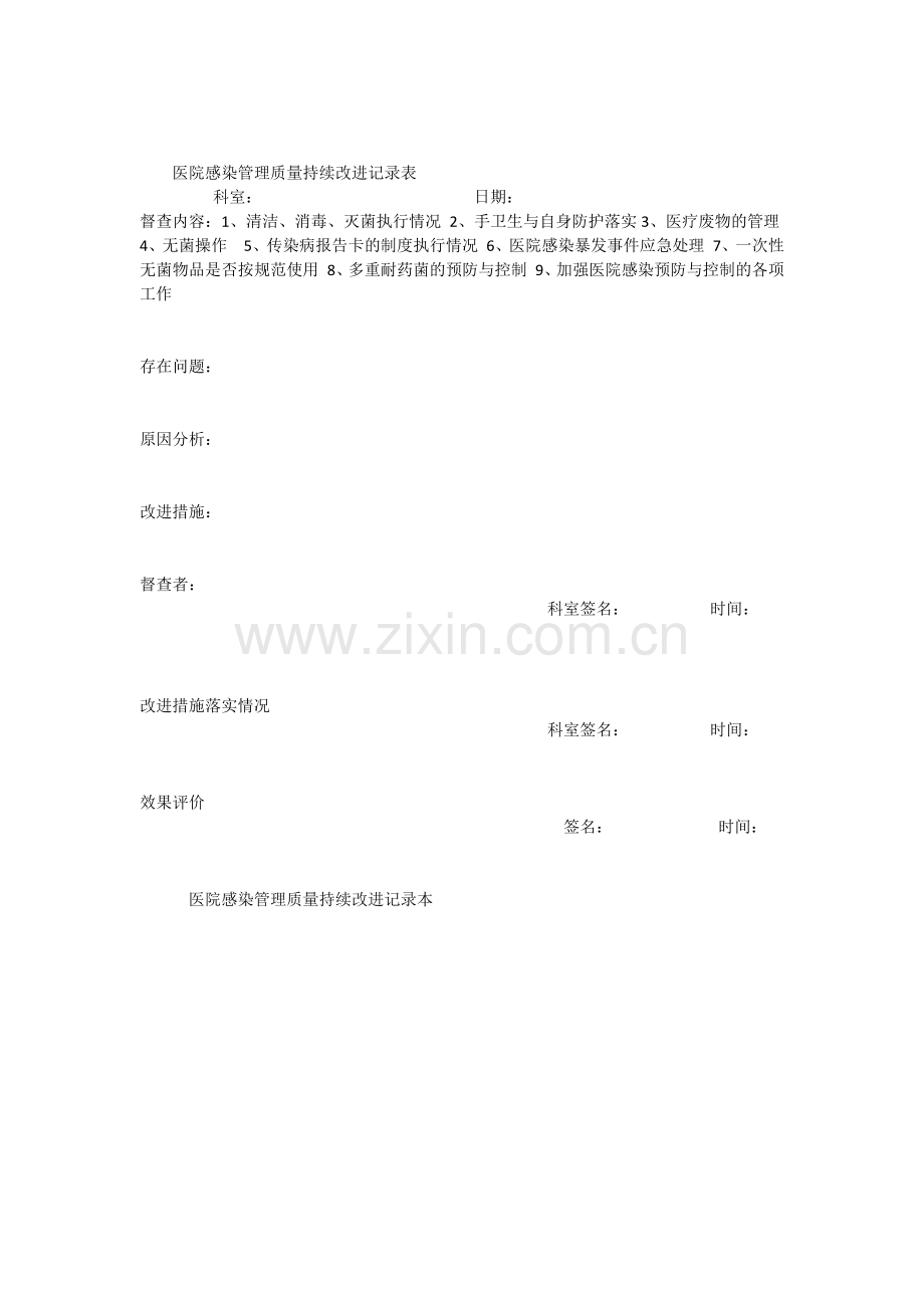 医院感染管理质量持续改进记录表.docx_第1页