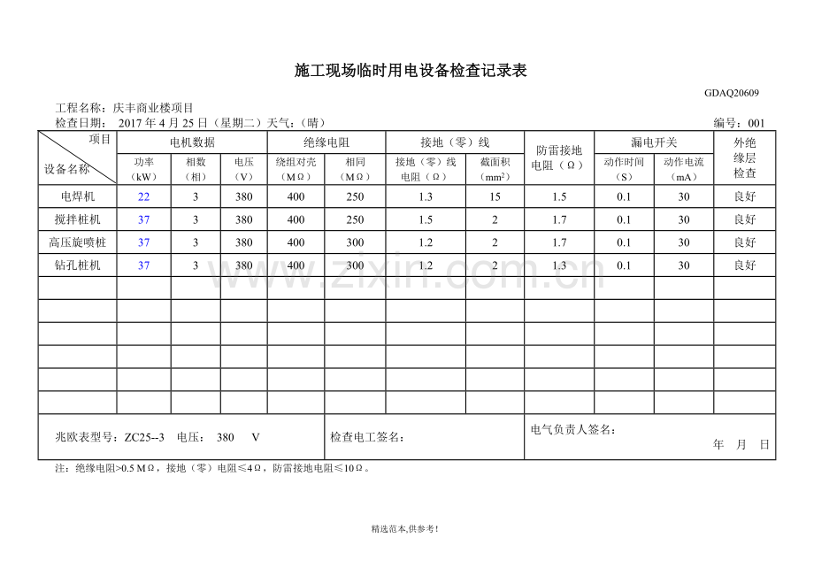 施工现场临时用电设备检查记录表.doc_第1页