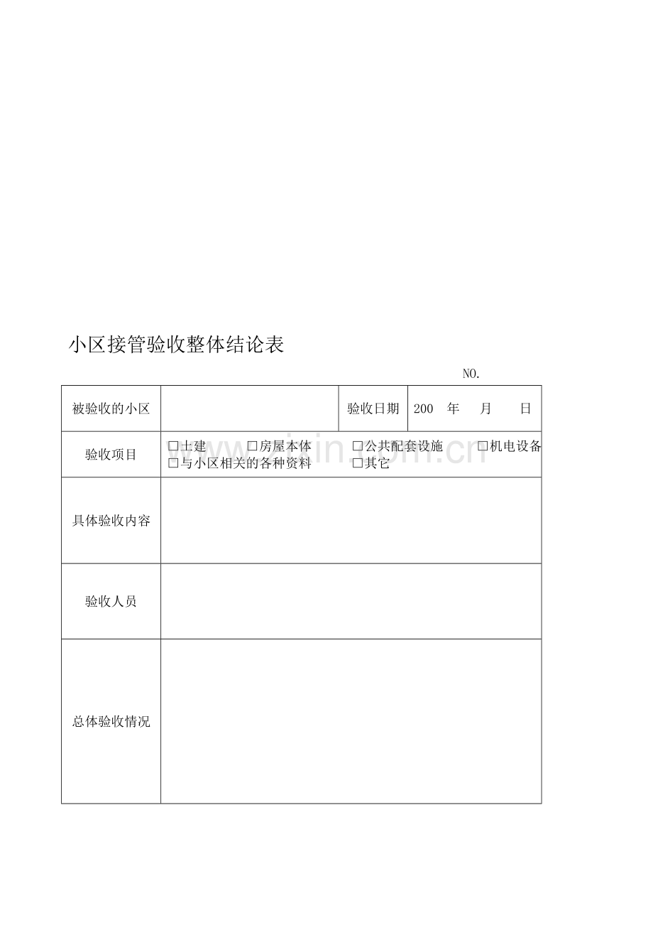 小区物业接管、验收综合表格.doc_第1页