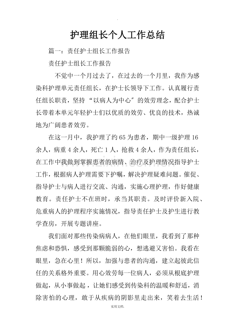 护理组长个人工作总结.docx_第1页