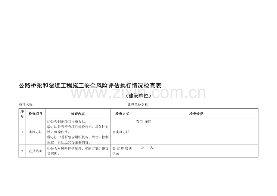 公路桥梁和隧道安全风险评估执行情况检查表.doc_第1页