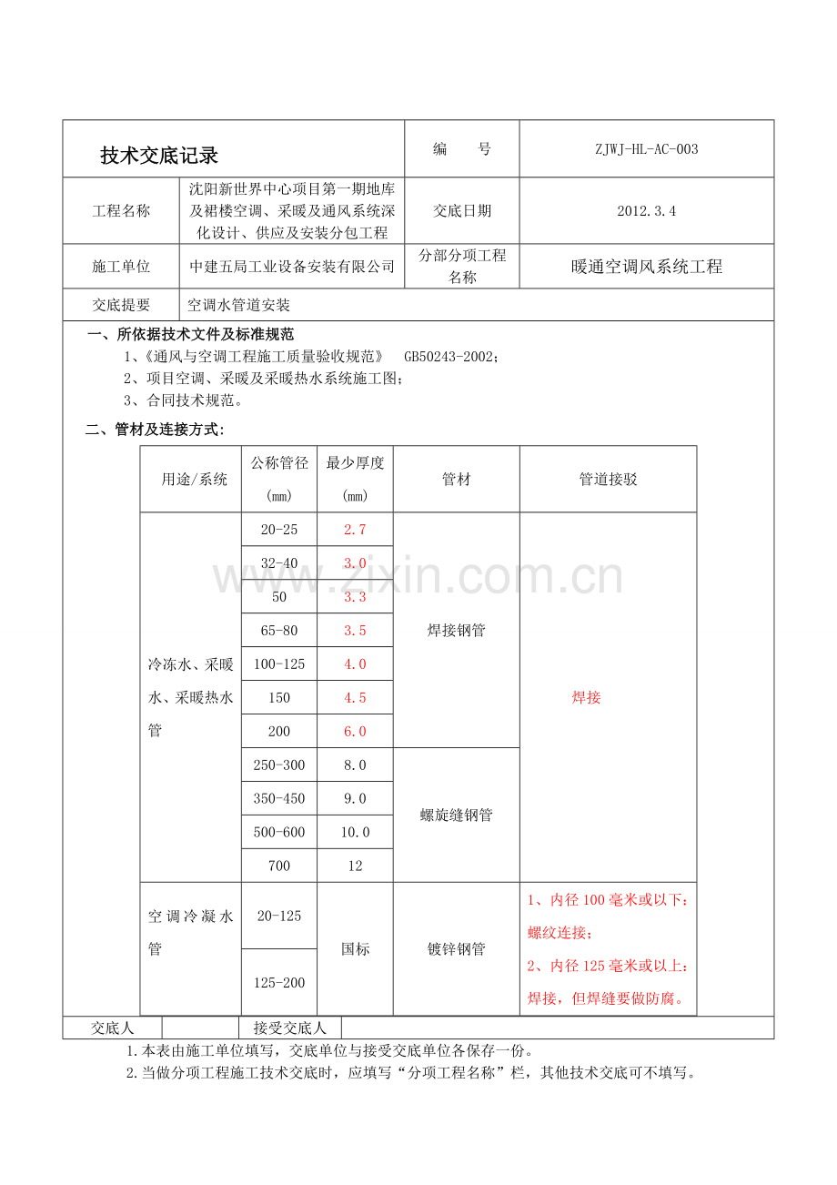 空调水管道安装技术交底.doc_第1页