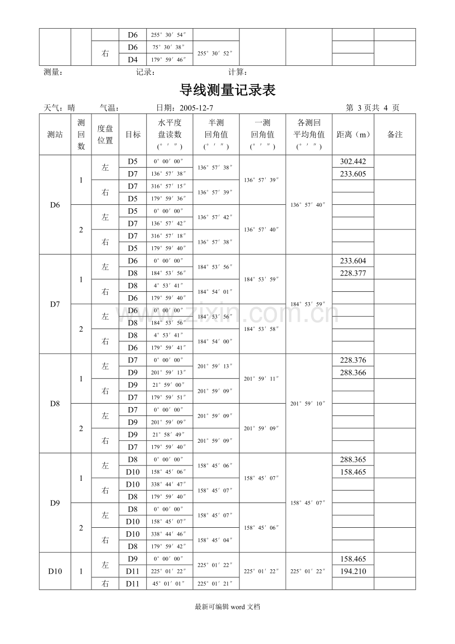 导线测量记录表范例.doc_第3页