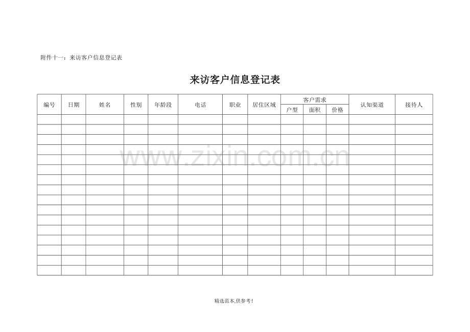 房地产项目来访客户信息登记表-模板.doc_第1页