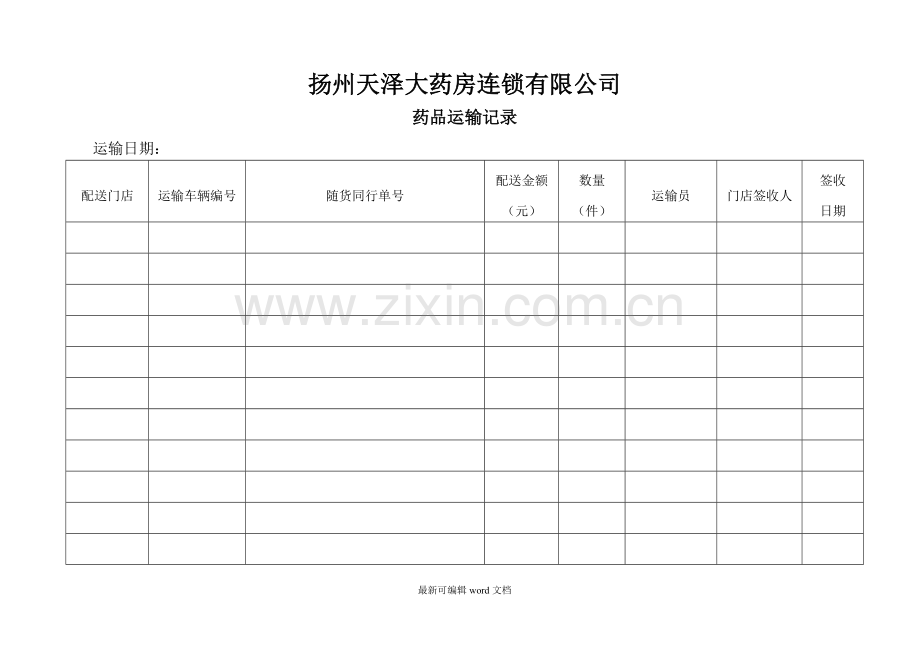 药品运输记录.doc_第1页