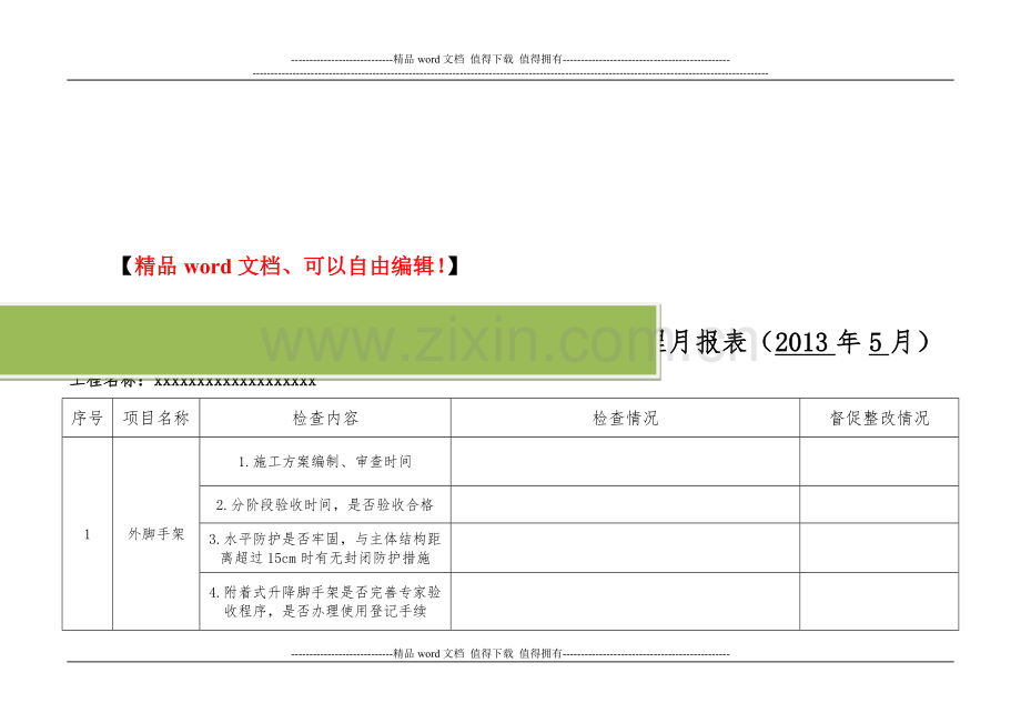 大渡口区建设工程施工现场重点部位安全管理监理月报表.doc_第2页