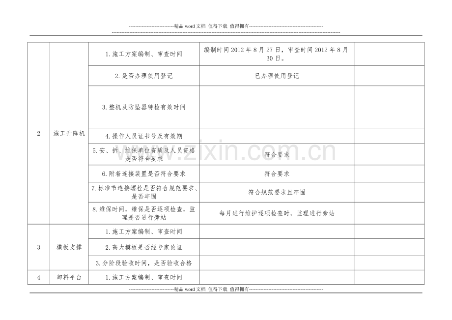 大渡口区建设工程施工现场重点部位安全管理监理月报表.doc_第3页