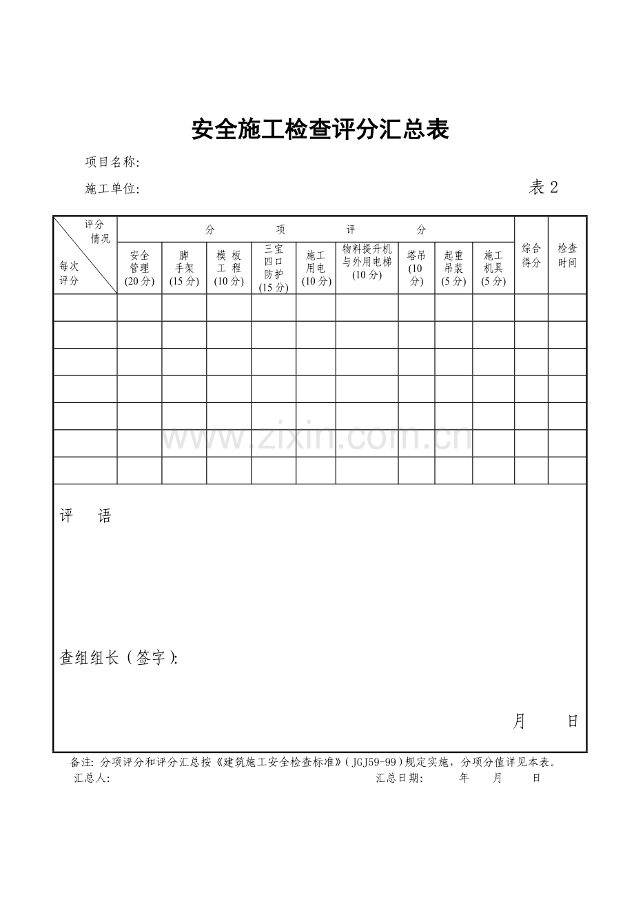 闽建建[2004]37福建省建筑施工文明工地评分汇总表.doc_第2页