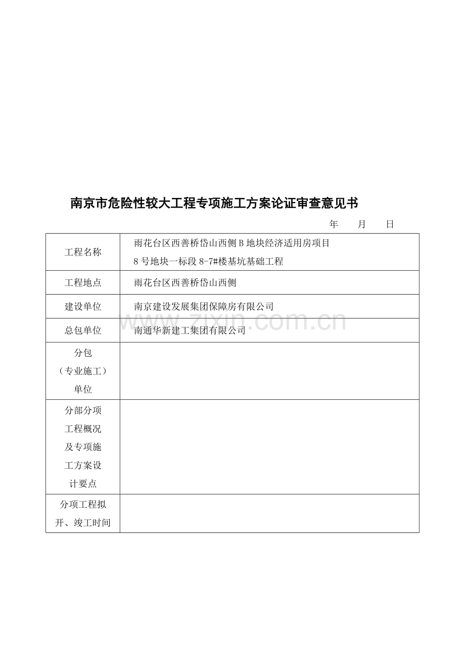 南京市危险性较大工程专项施工方案论证审查意见书.doc_第1页