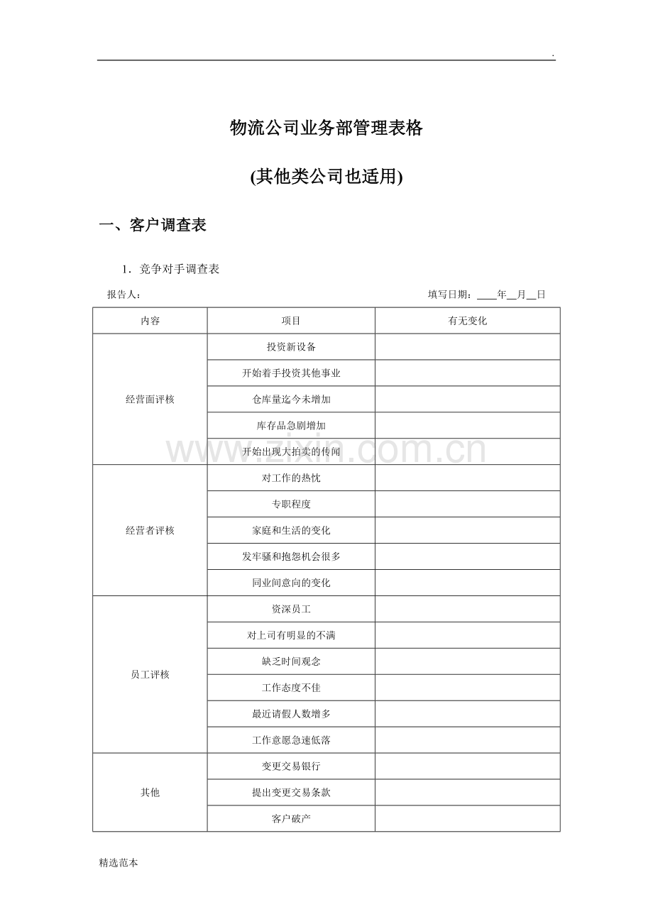 物流及运输公司管理表格(含客户及调查表).docx_第1页