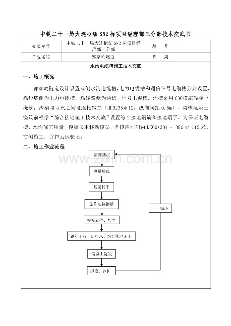 隧道水沟电缆槽施工技术交底书.doc_第1页