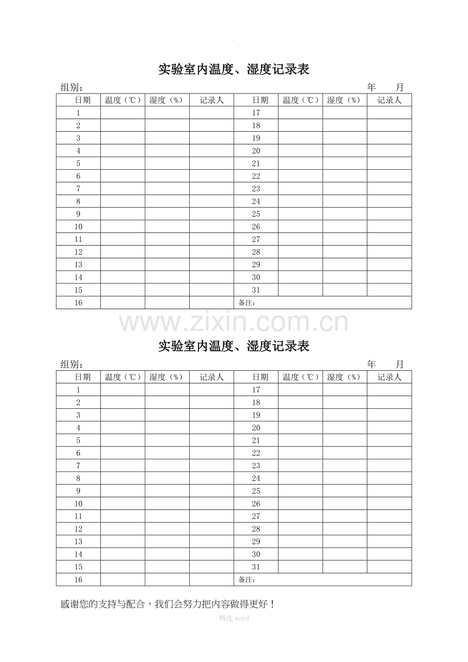 检验科实验室内温度、湿度记录表.doc_第1页