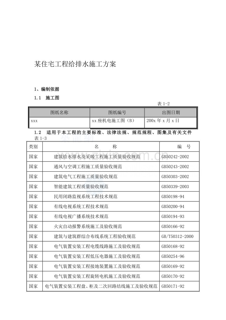 某小区住宅给排水施工方案.doc_第1页