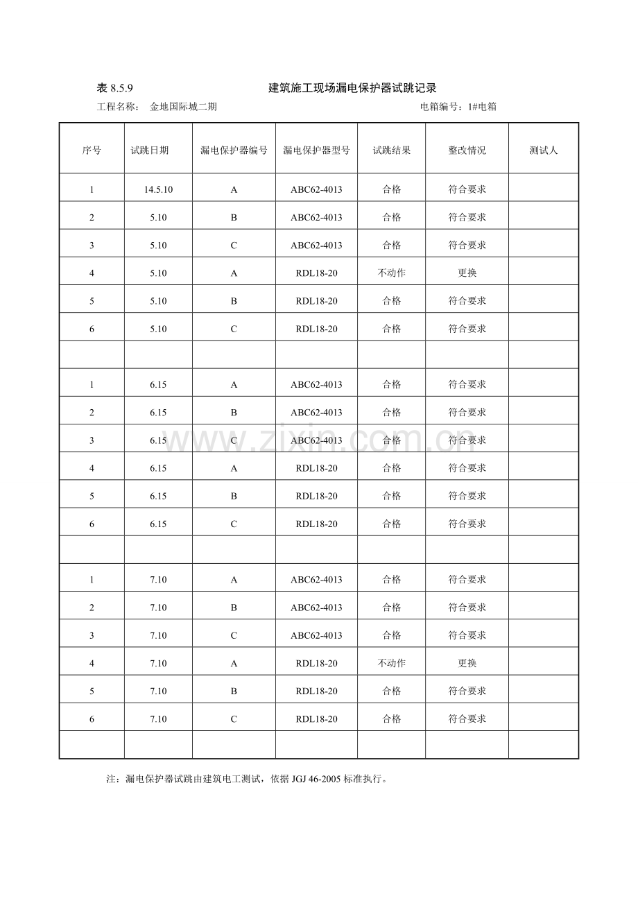 施工现场漏电保护器试跳记录.doc_第2页