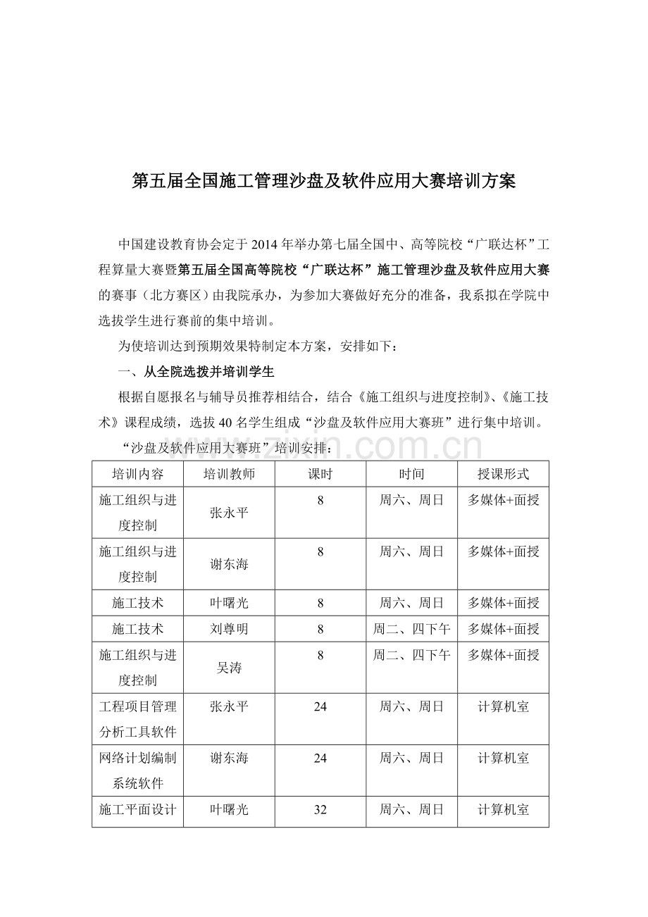 第五届全国施工管理沙盘及软件应用大赛培训方案2014.5.14.doc_第1页