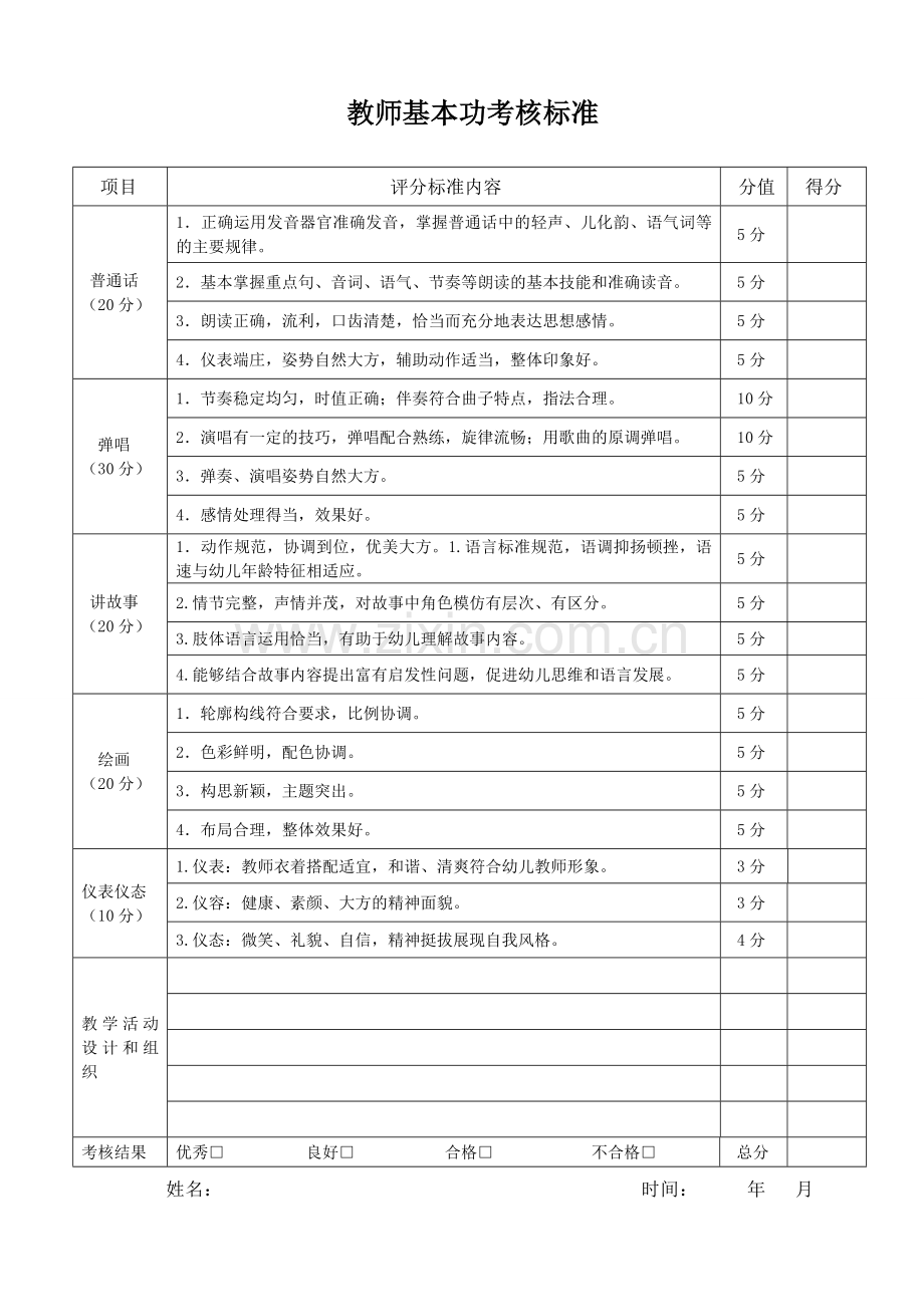 幼儿园教师基本功评分表.doc_第1页