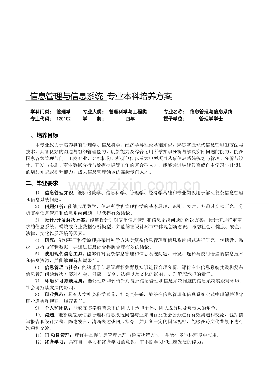 信息管理与信息系统专业本科培养方案.doc_第1页