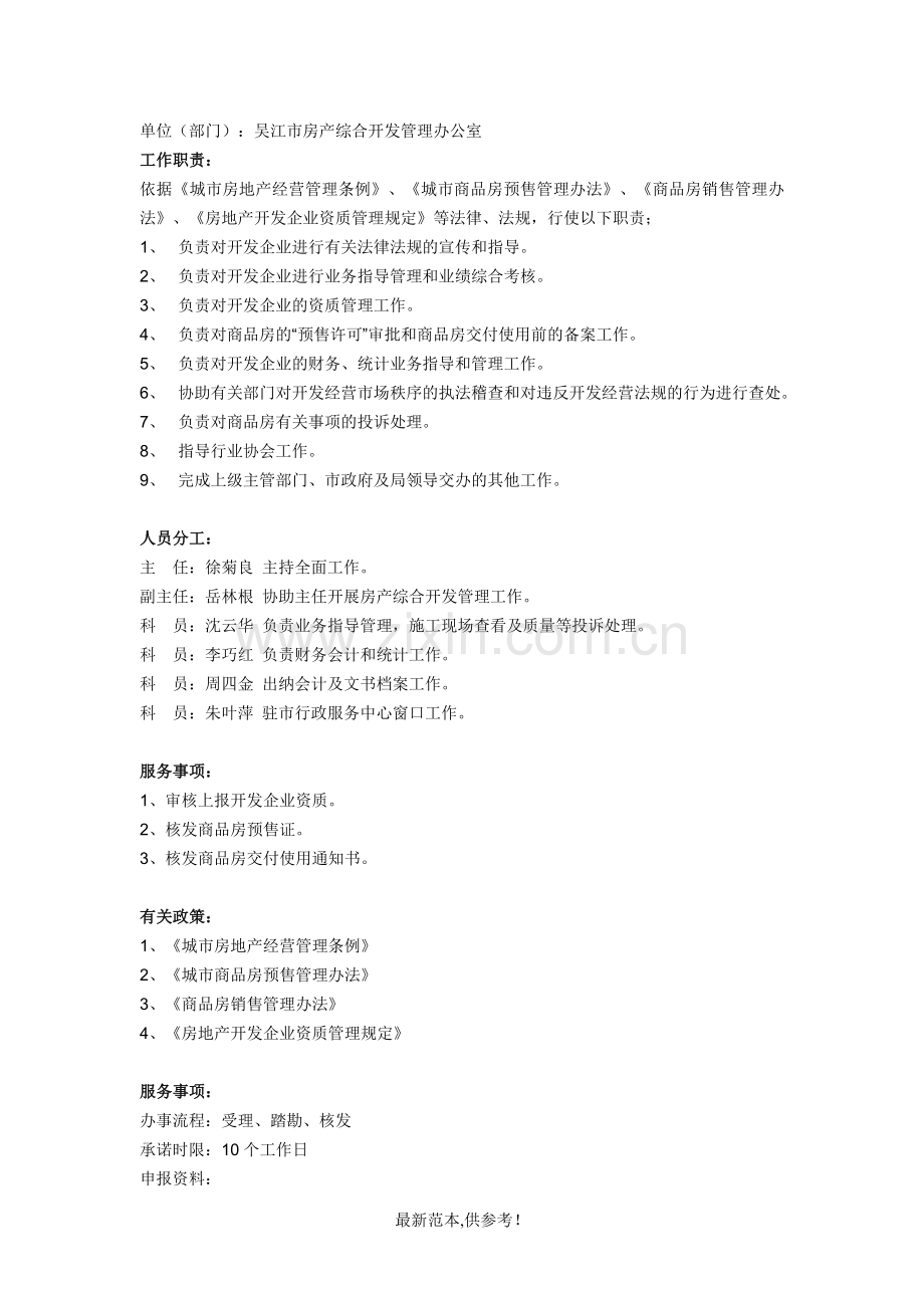 房产综合开发管理办公室工作职责.doc_第1页